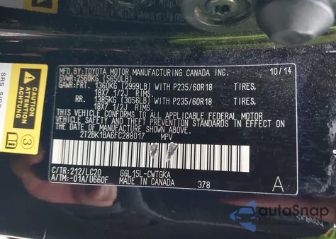 2015 Lexus Rx 350/Base/F Sport z USA, uszkodzony, nr VIN 2T2BK1BA6FC288017